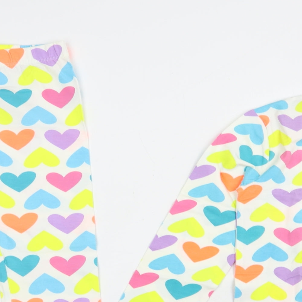 Marks and Spencer Girls Multicoloured Geometric Cotton  Pyjama Set Size 9-10 Years  Pullover - Heart Print