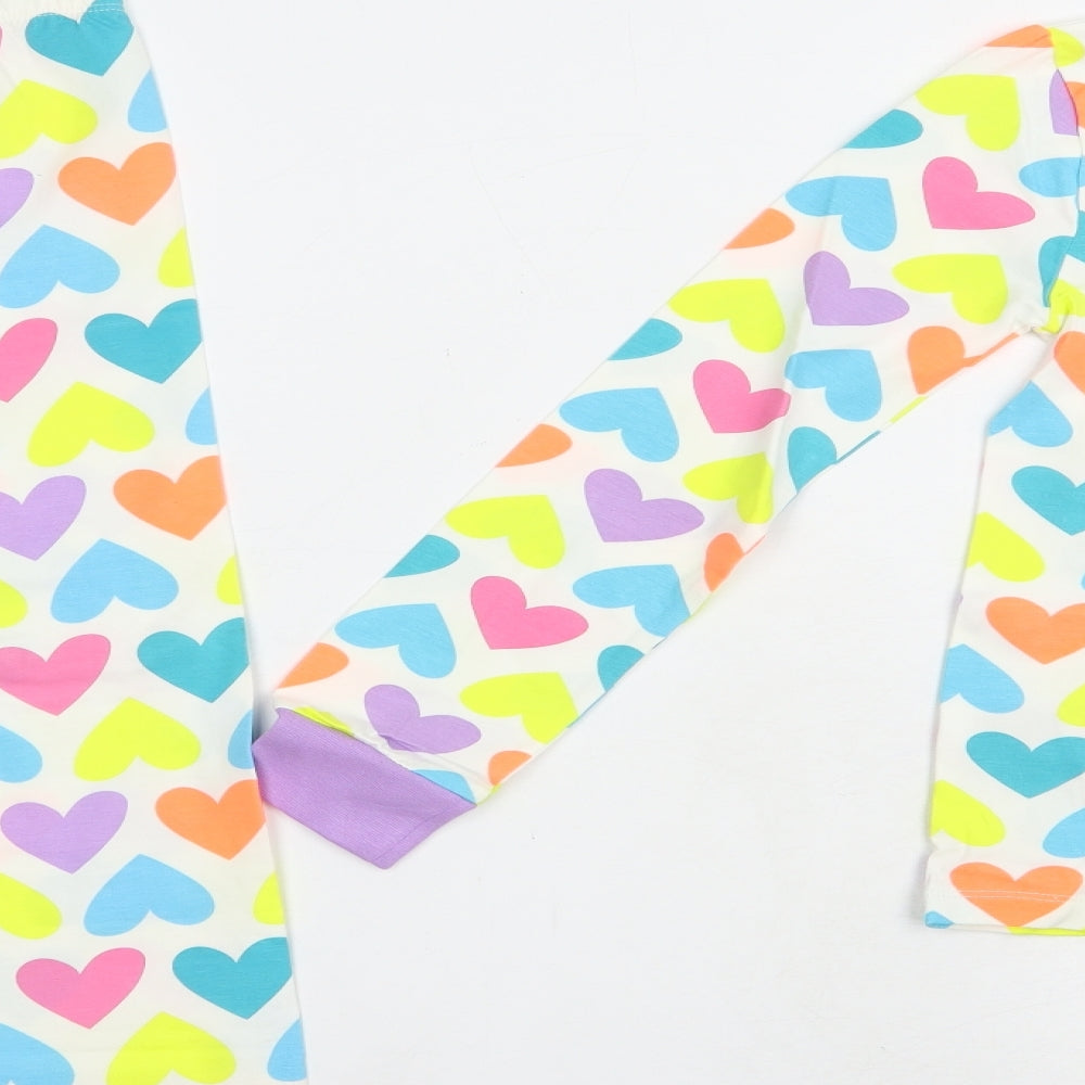 Marks and Spencer Girls Multicoloured Geometric Cotton  Pyjama Set Size 9-10 Years  Pullover - Heart Print