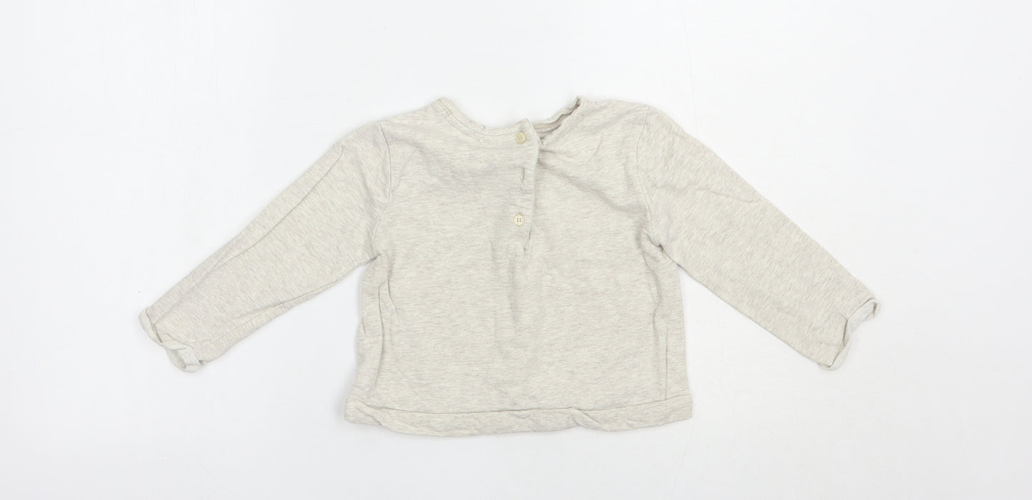 NEXT Girls Grey Floral Cotton Pullover Sweatshirt Size 2-3 Years  Button