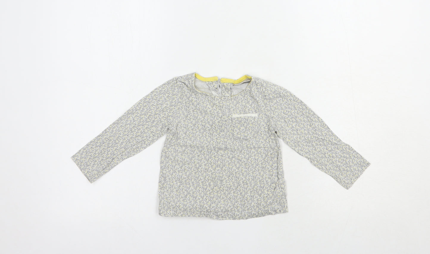 NEXT Baby Grey Floral Cotton Basic T-Shirt Size 12-18 Months Crew Neck Button