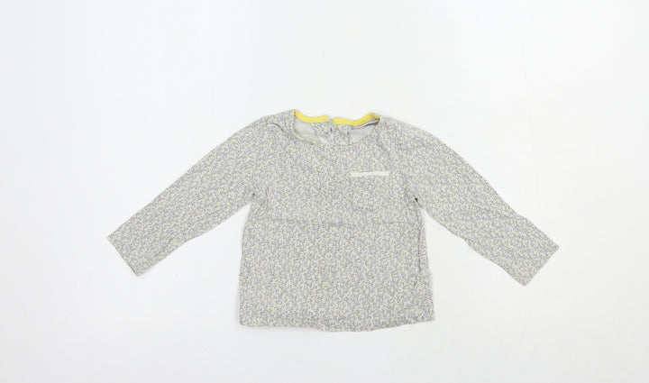 NEXT Baby Grey Floral Cotton Basic T-Shirt Size 12-18 Months Crew Neck Button