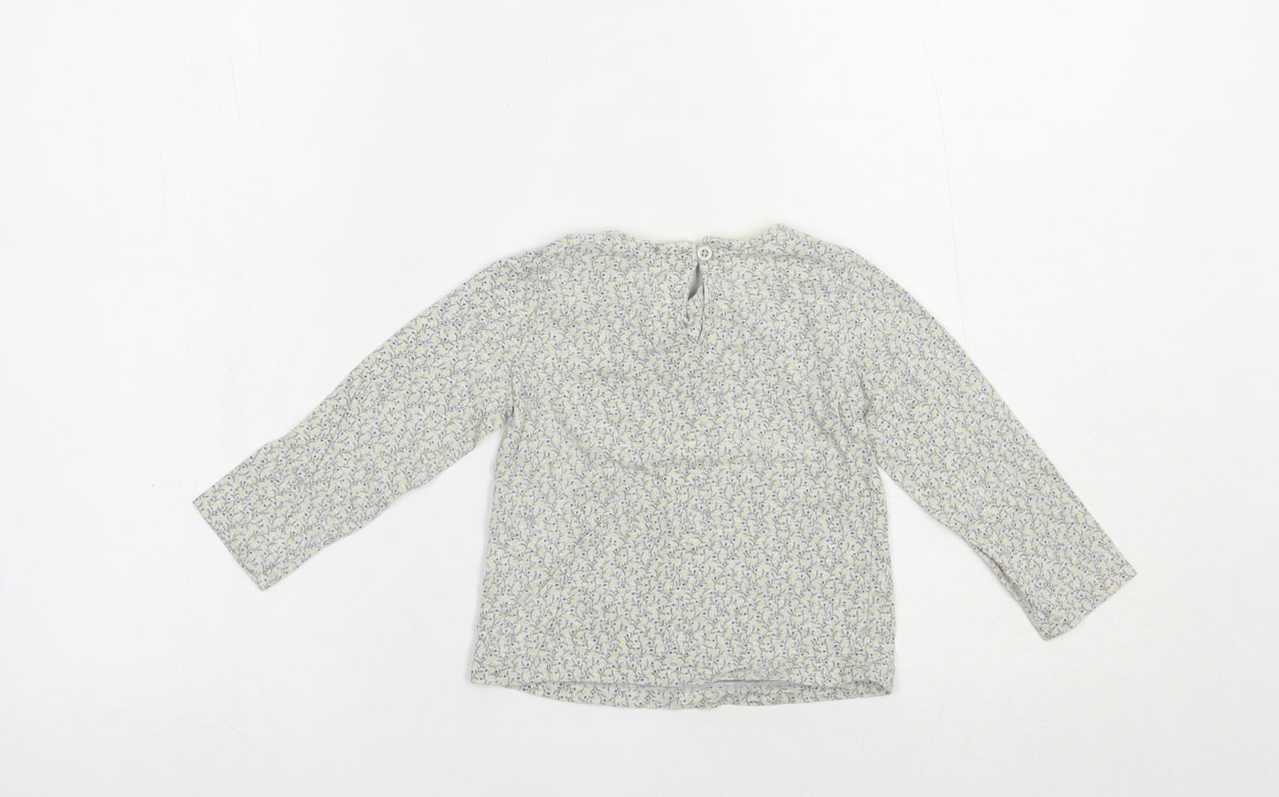 NEXT Baby Grey Floral Cotton Basic T-Shirt Size 12-18 Months Crew Neck Button