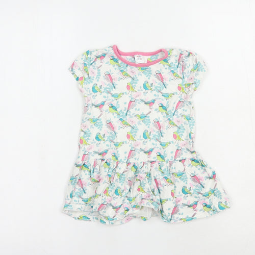 Mini Club Baby White Floral Cotton Tunic T-Shirt Size 18-24 Months Crew Neck Pullover - Bird Print