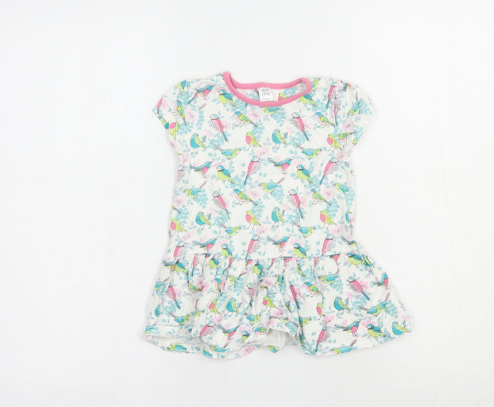 Mini Club Baby White Floral Cotton Tunic T-Shirt Size 18-24 Months Crew Neck Pullover - Bird Print