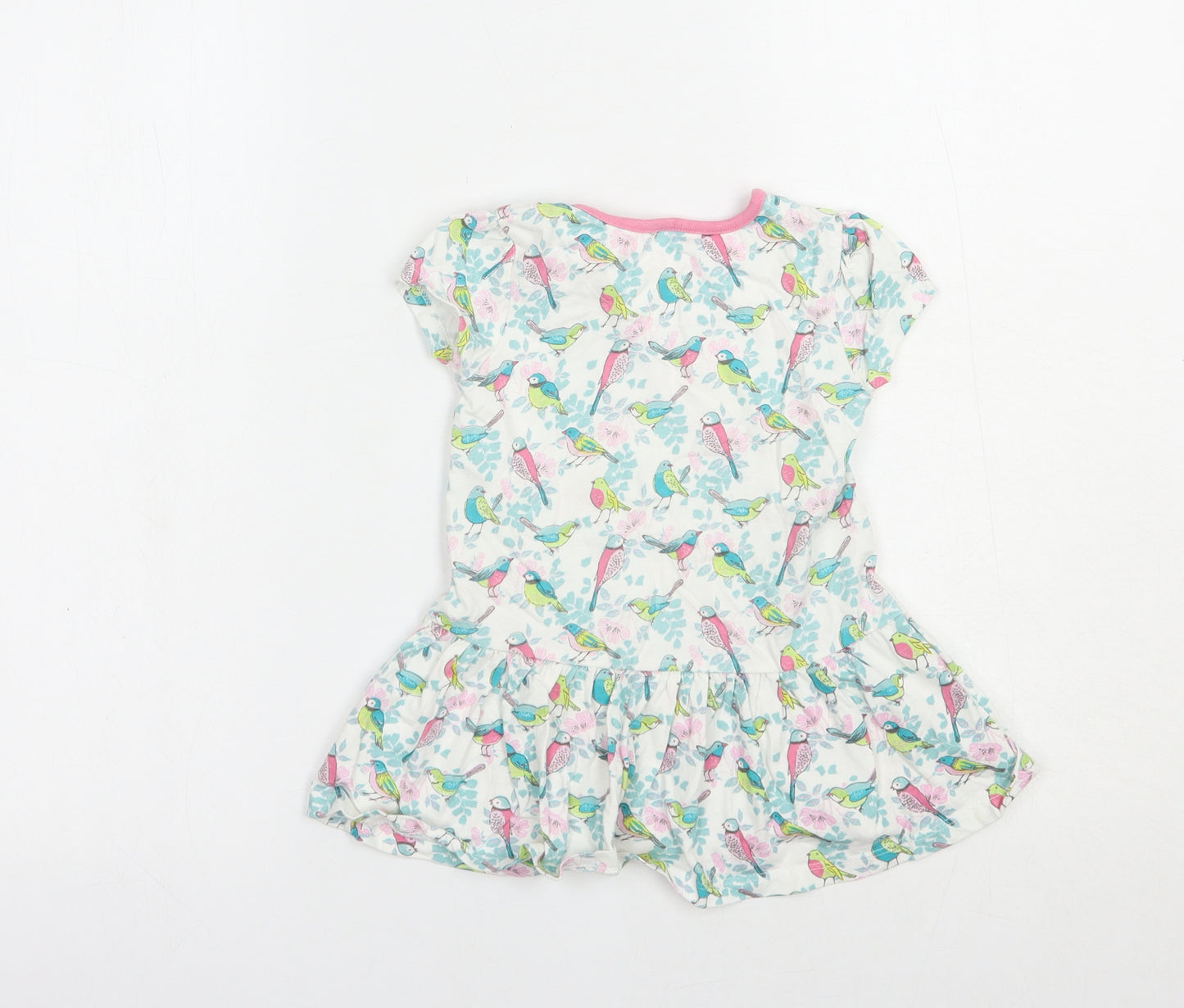 Mini Club Baby White Floral Cotton Tunic T-Shirt Size 18-24 Months Crew Neck Pullover - Bird Print
