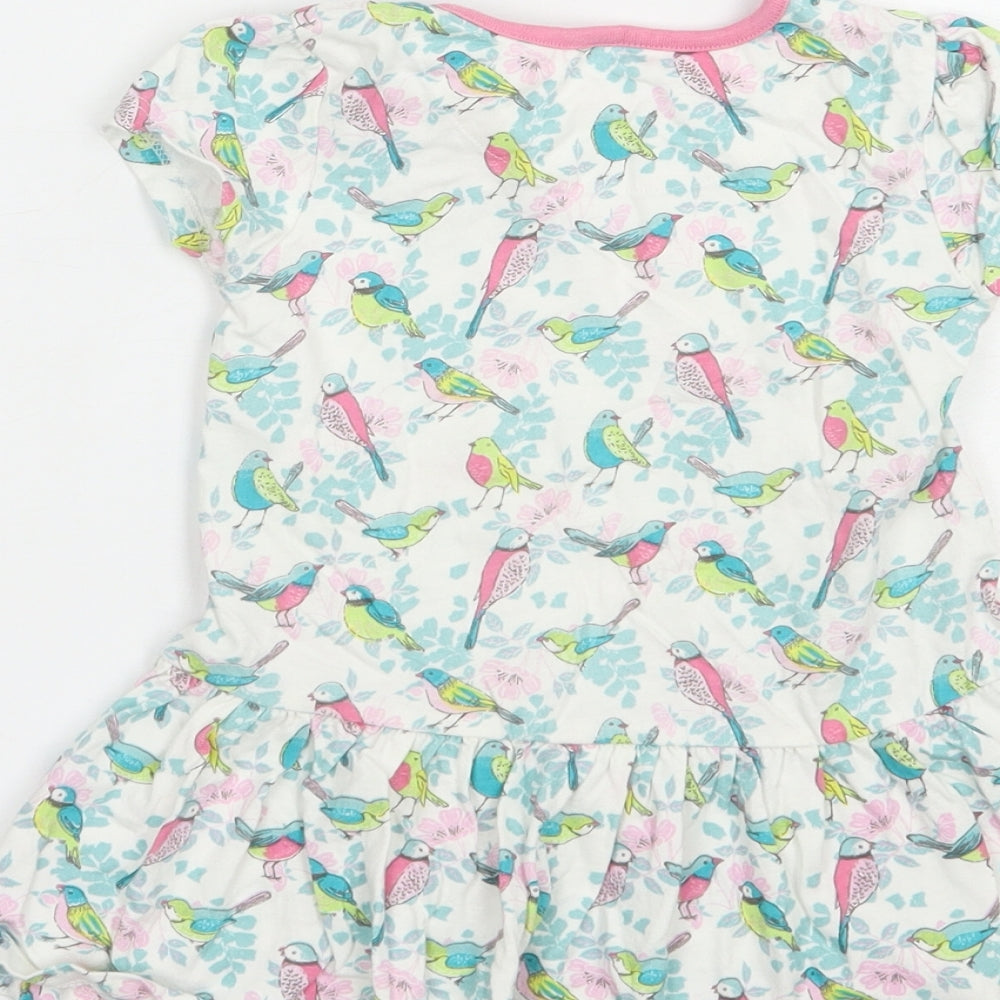 Mini Club Baby White Floral Cotton Tunic T-Shirt Size 18-24 Months Crew Neck Pullover - Bird Print