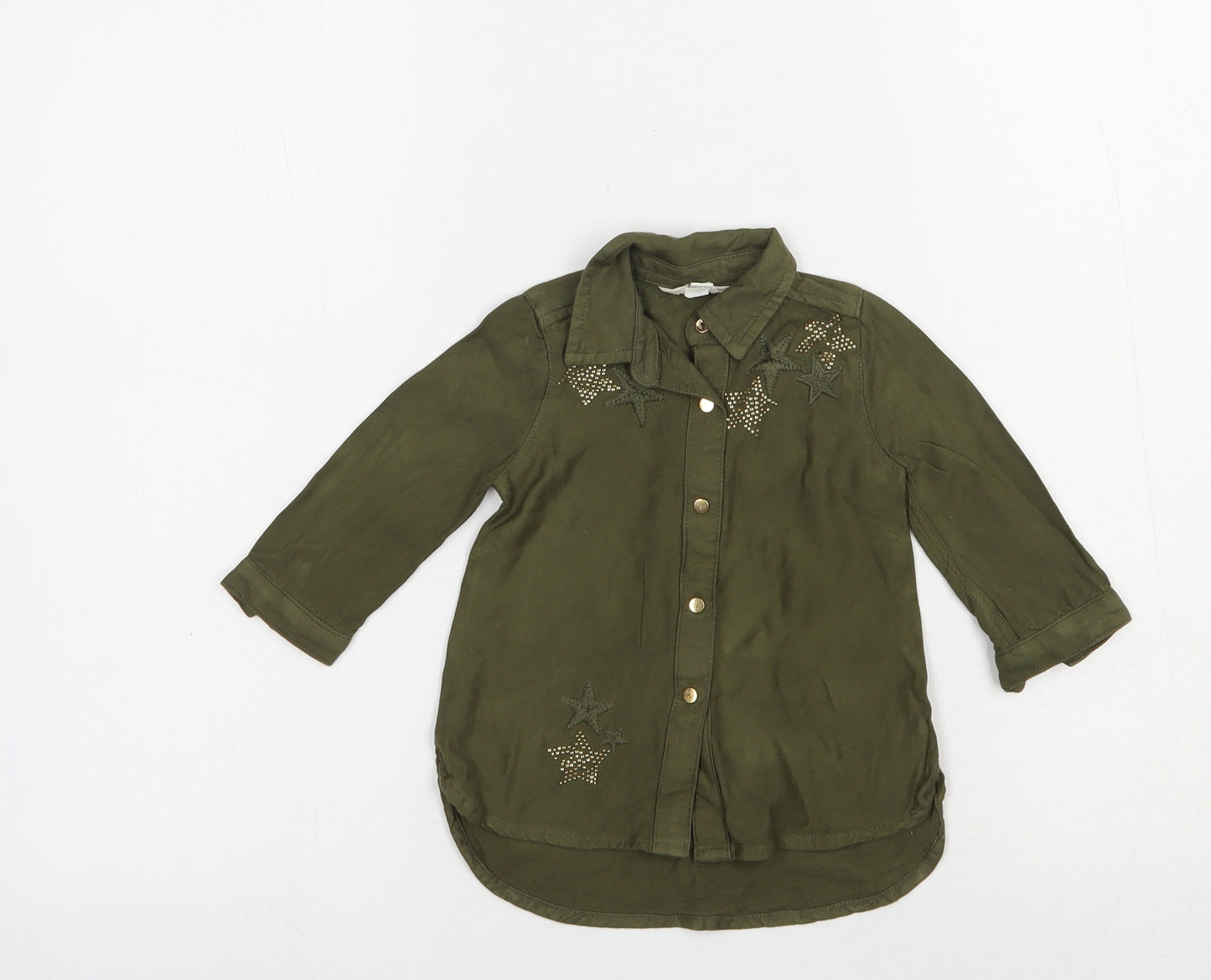 River Island Baby Green  Viscose Basic Button-Up Size 3-6 Months Collared Button - Stars
