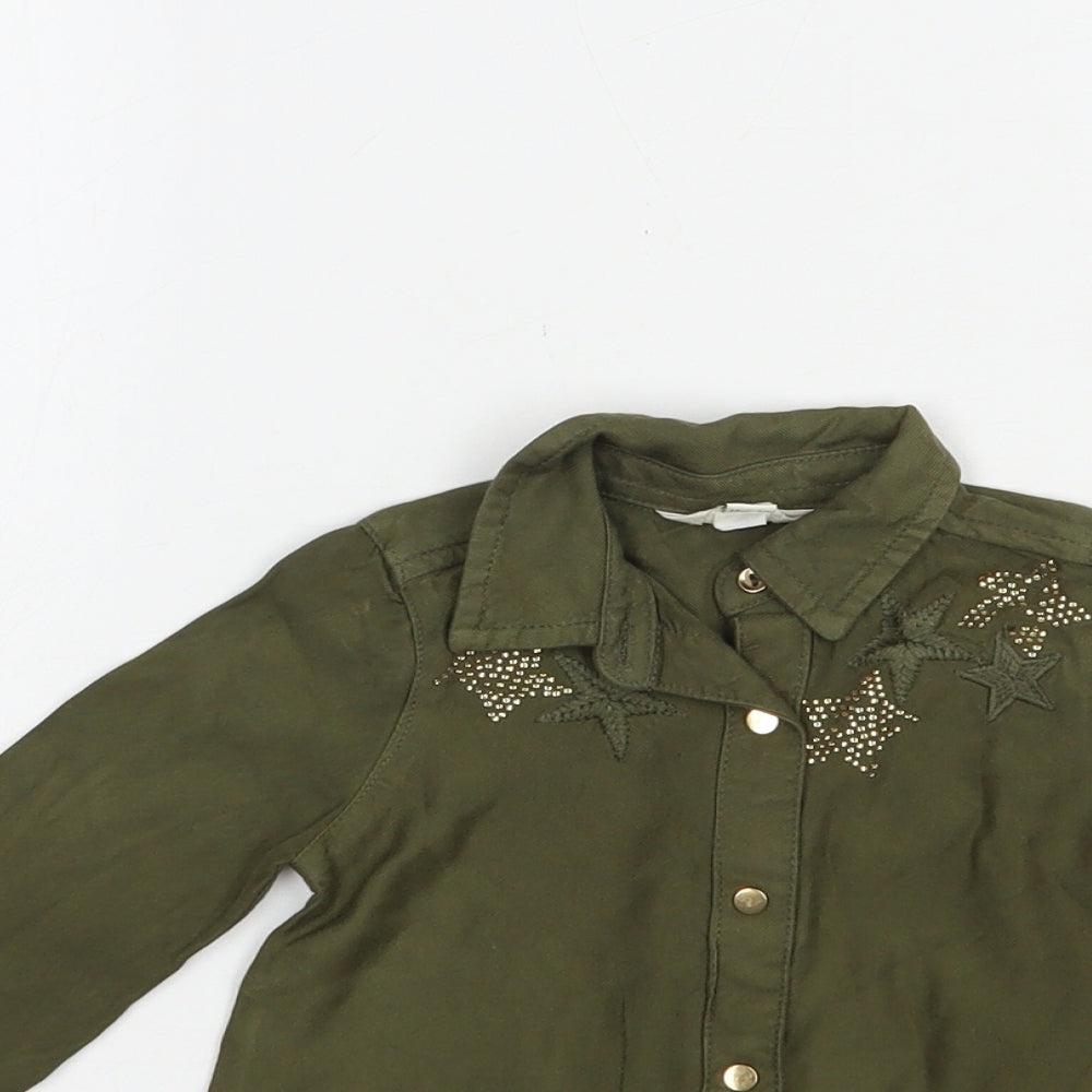 River Island Baby Green  Viscose Basic Button-Up Size 3-6 Months Collared Button - Stars