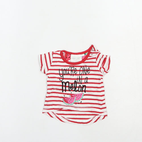 Baby Town Baby Red Striped Cotton Basic T-Shirt Size Newborn Crew Neck Snap - Watermelon