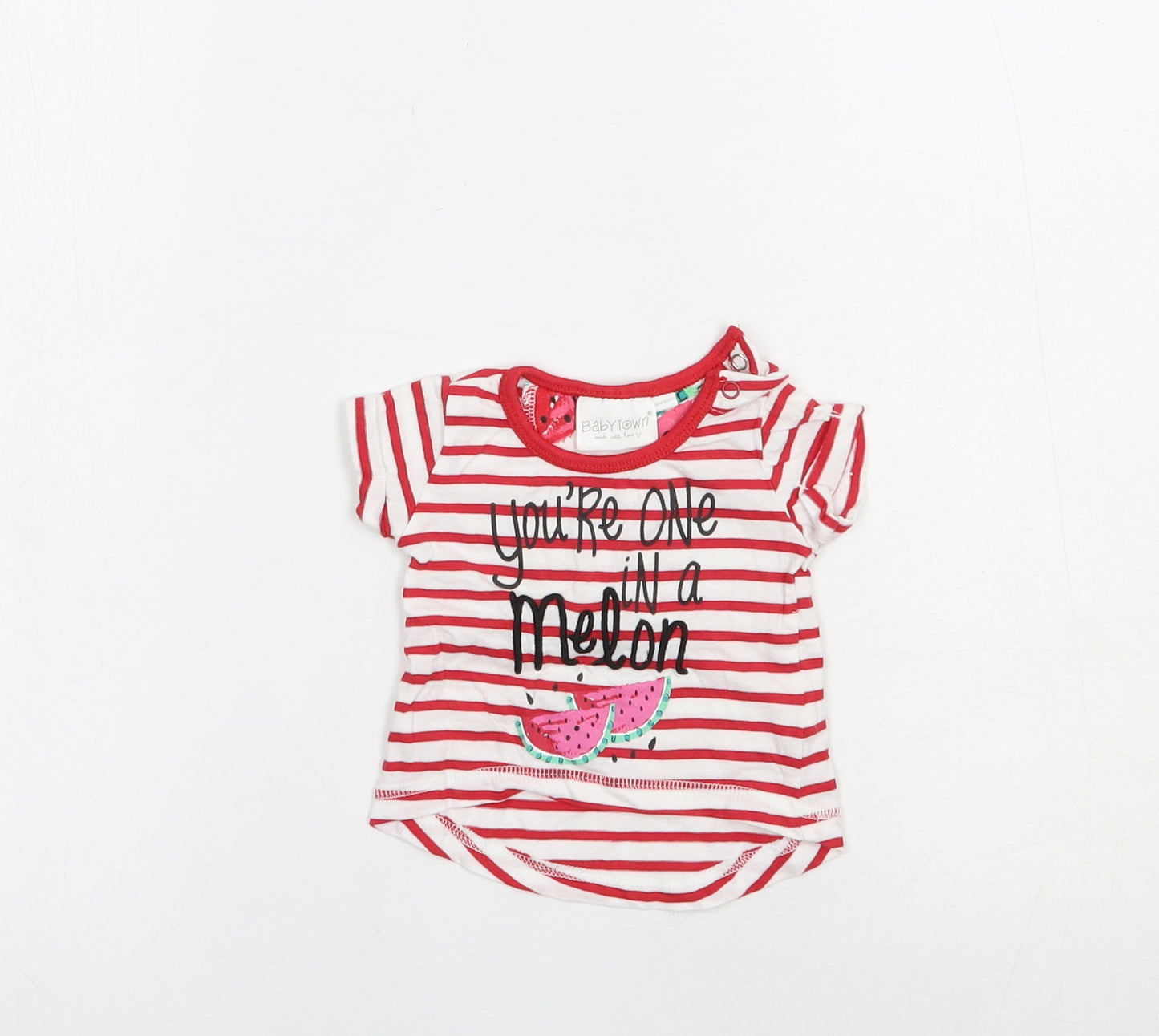 Baby Town Baby Red Striped Cotton Basic T-Shirt Size Newborn Crew Neck Snap - Watermelon