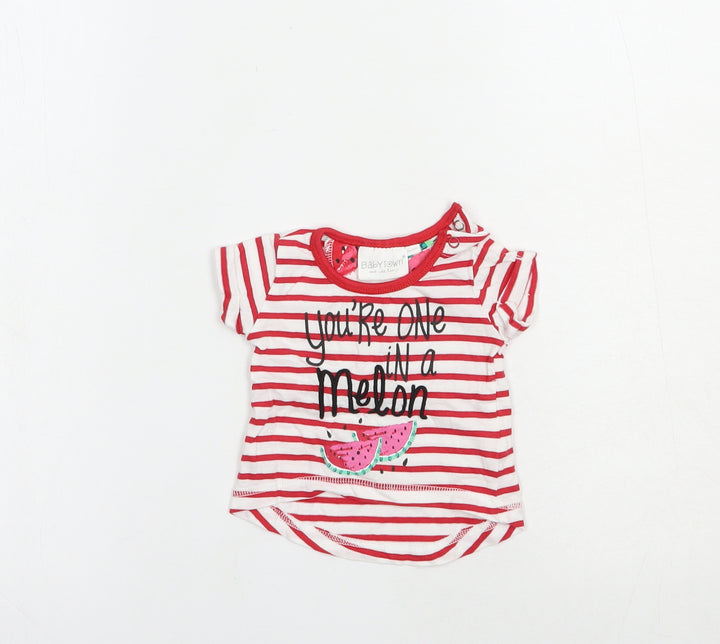 Baby Town Baby Red Striped Cotton Basic T-Shirt Size Newborn Crew Neck Snap - Watermelon