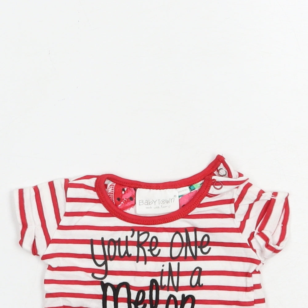 Baby Town Baby Red Striped Cotton Basic T-Shirt Size Newborn Crew Neck Snap - Watermelon