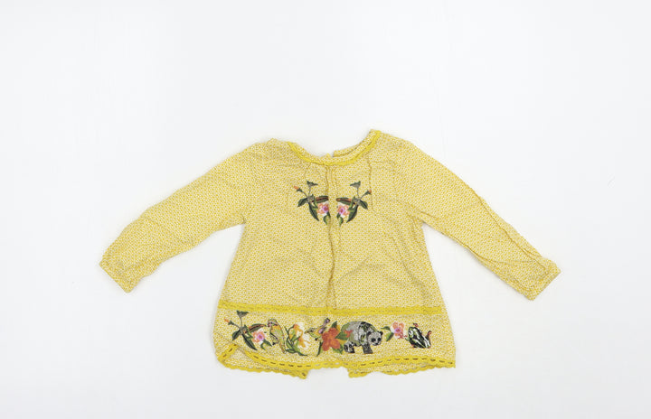 NEXT Baby Yellow Geometric Cotton Basic Button-Up Size 18-24 Months Round Neck Button