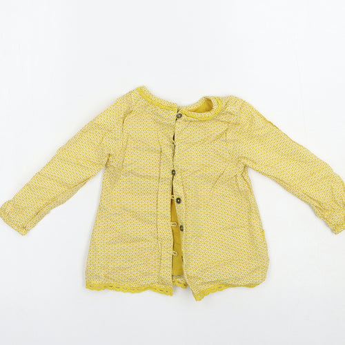 NEXT Baby Yellow Geometric Cotton Basic Button-Up Size 18-24 Months Round Neck Button