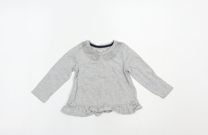 TU Baby Grey Cotton Basic T-Shirt Size 18-24 Months Crew Neck Pullover