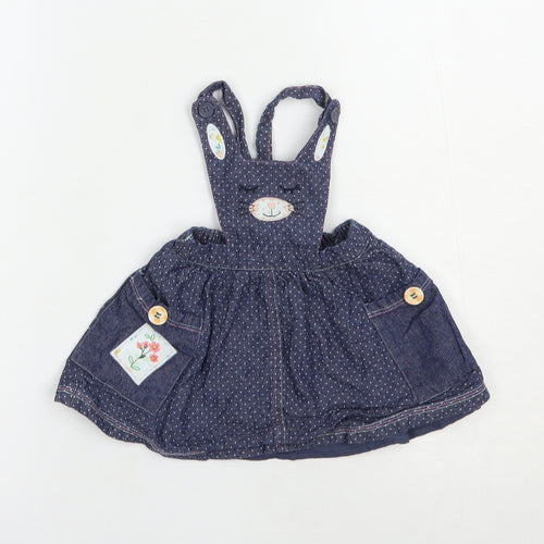 Nutmeg Baby Blue Polka Dot Polyester Pinafore/Dungaree Dress  Size 3-6 Months  Square Neck Button