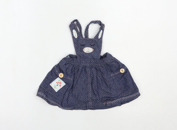 Nutmeg Baby Blue Polka Dot Polyester Pinafore/Dungaree Dress  Size 3-6 Months  Square Neck Button
