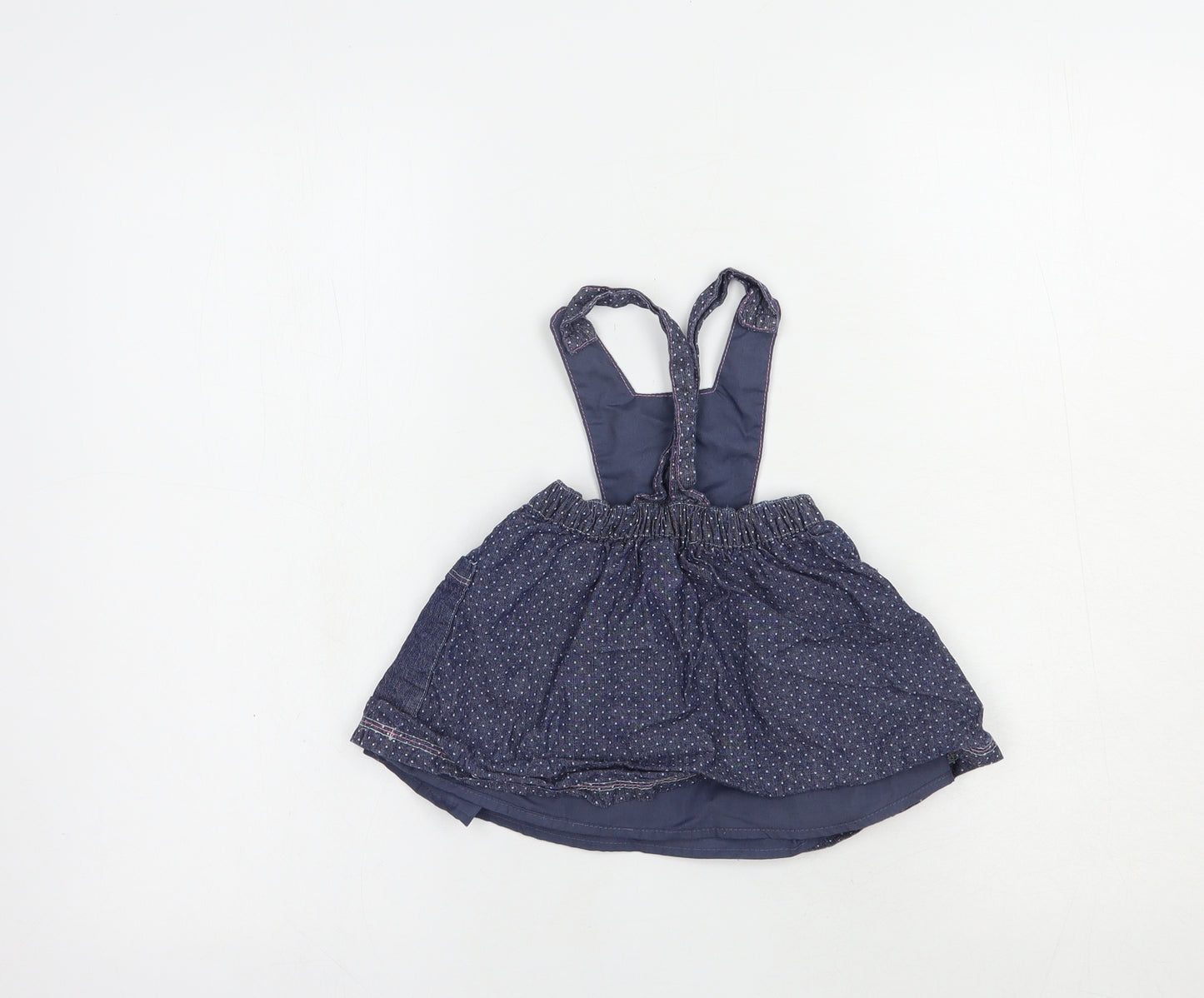 Nutmeg Baby Blue Polka Dot Polyester Pinafore/Dungaree Dress  Size 3-6 Months  Square Neck Button