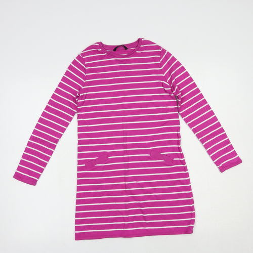 George Girls Pink Striped Cotton Tunic T-Shirt Size 9-10 Years Crew Neck Pullover