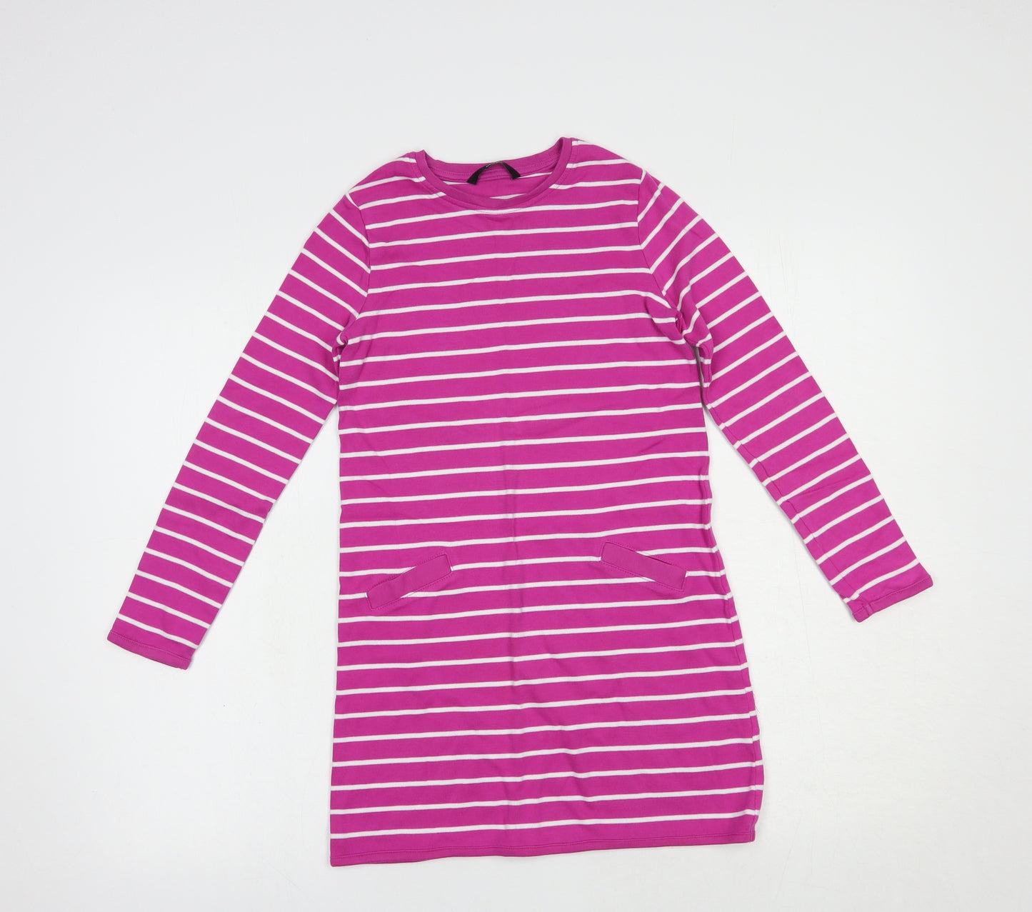 George Girls Pink Striped Cotton Tunic T-Shirt Size 9-10 Years Crew Neck Pullover