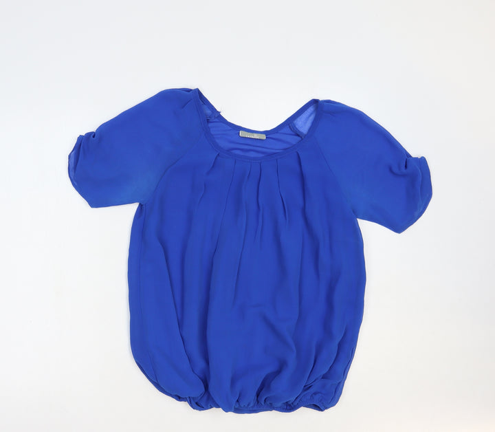 Wallis Womens Blue Polyester Basic Blouse Size S Scoop Neck