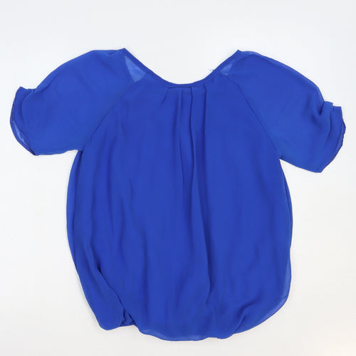Wallis Womens Blue  Polyester Basic Blouse Size S Scoop Neck
