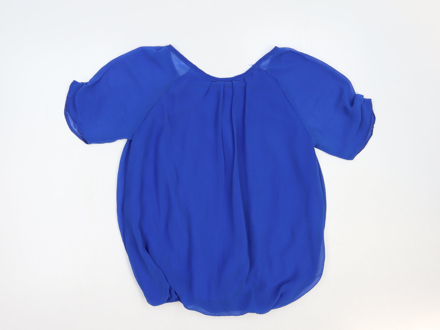 Wallis Womens Blue  Polyester Basic Blouse Size S Scoop Neck
