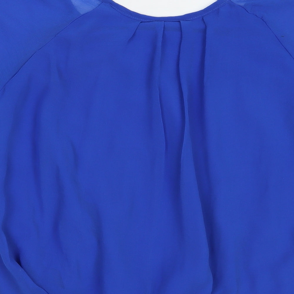 Wallis Womens Blue  Polyester Basic Blouse Size S Scoop Neck