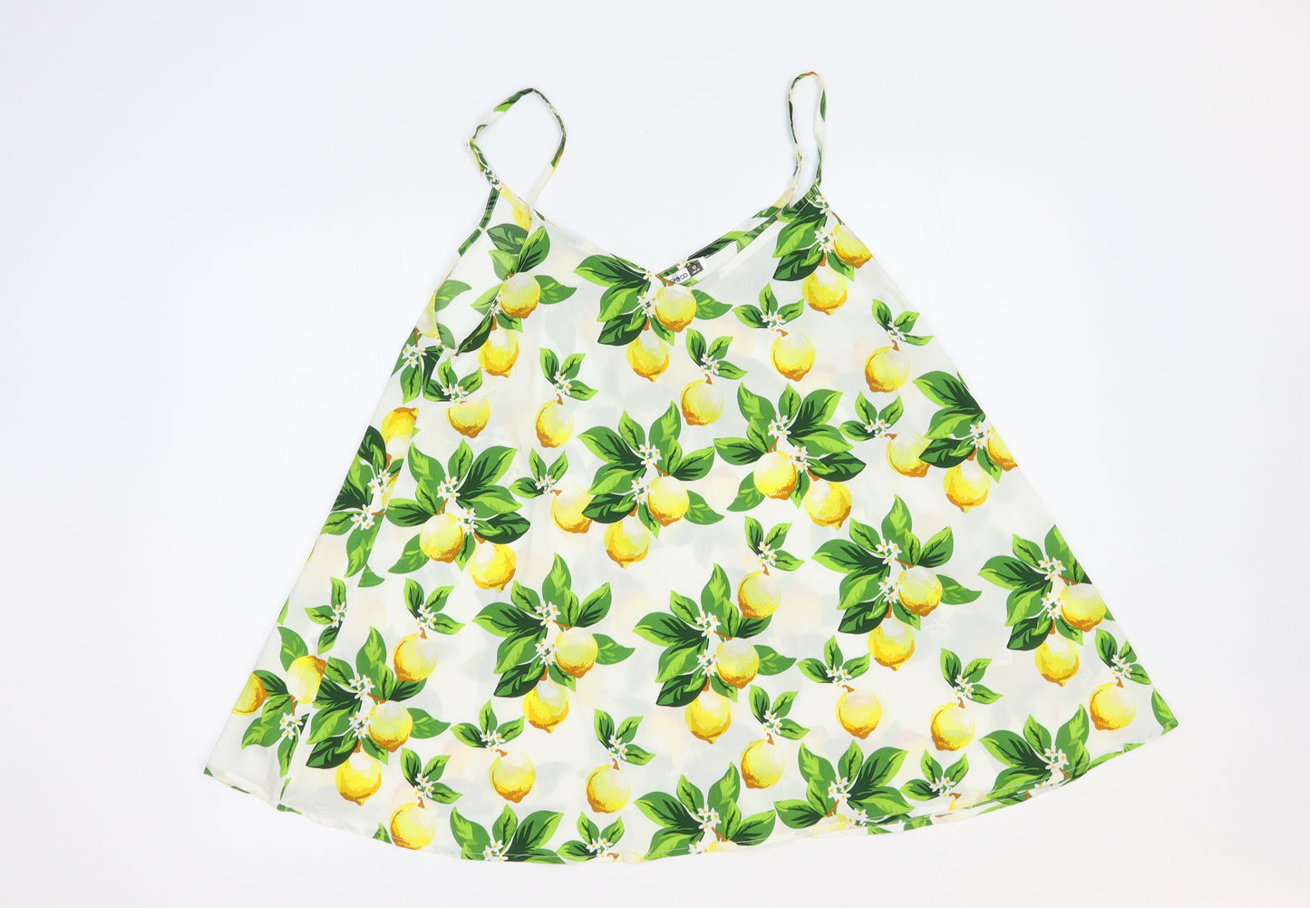 Pep & Co Womens White Floral Polyester Camisole Blouse Size 12 V-Neck - Lemon Print