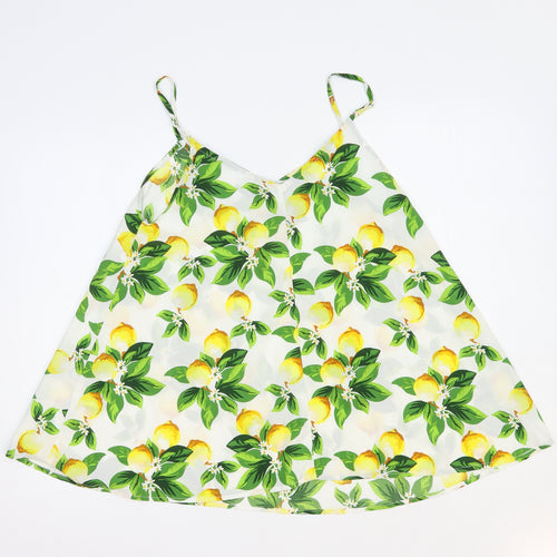 Pep & Co Womens White Floral Polyester Camisole Blouse Size 12 V-Neck - Lemon Print