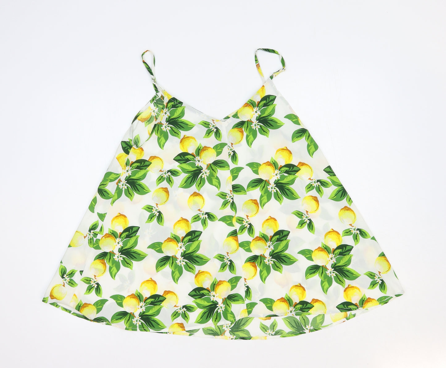 Pep & Co Womens White Floral Polyester Camisole Blouse Size 12 V-Neck - Lemon Print