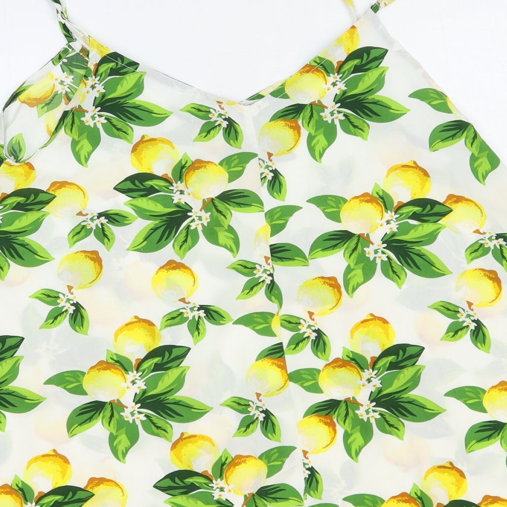 Pep & Co Womens White Floral Polyester Camisole Blouse Size 12 V-Neck - Lemon Print