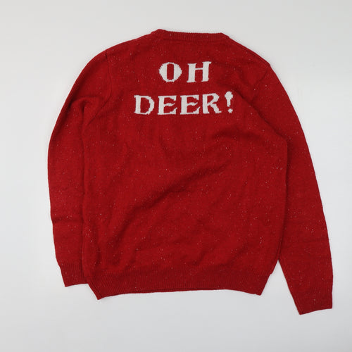 F&F Womens Red Round Neck Geometric Acrylic Pullover Jumper Size L   - Santa Jumper