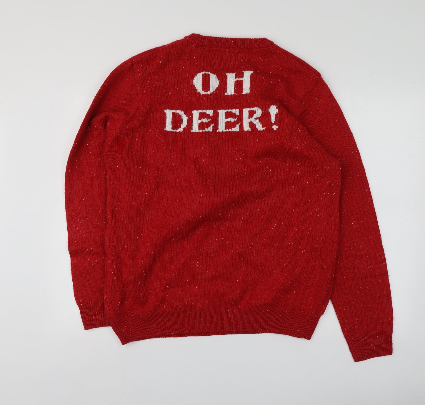 F&F Womens Red Round Neck Geometric Acrylic Pullover Jumper Size L   - Santa Jumper
