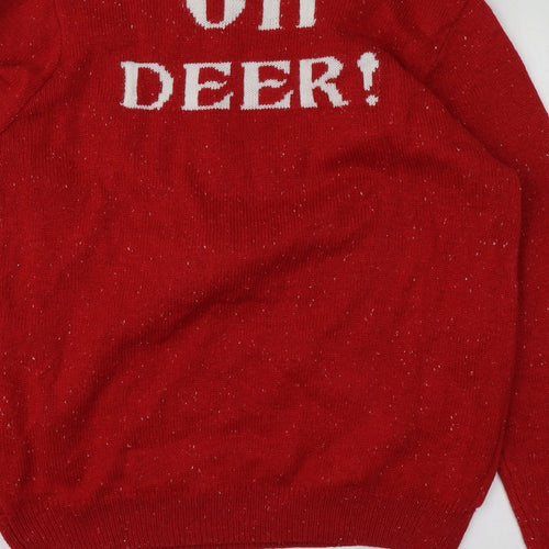 F&F Womens Red Round Neck Geometric Acrylic Pullover Jumper Size L   - Santa Jumper
