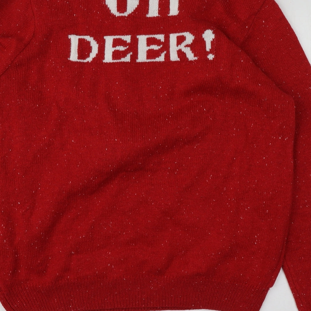 F&F Womens Red Round Neck Geometric Acrylic Pullover Jumper Size L   - Santa Jumper