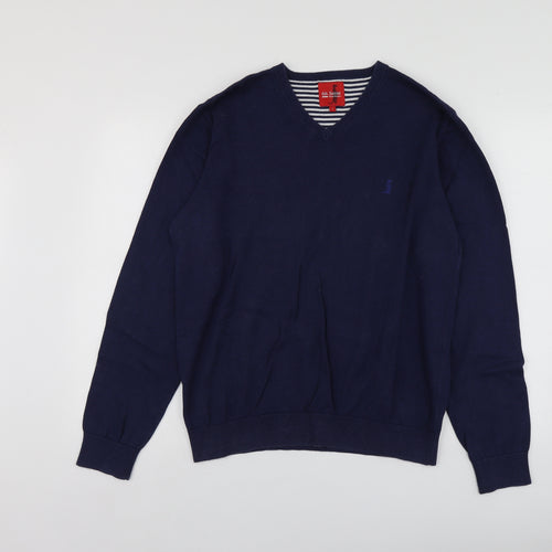 6th Sense Mens Blue V-Neck  Cotton Pullover Jumper Size L