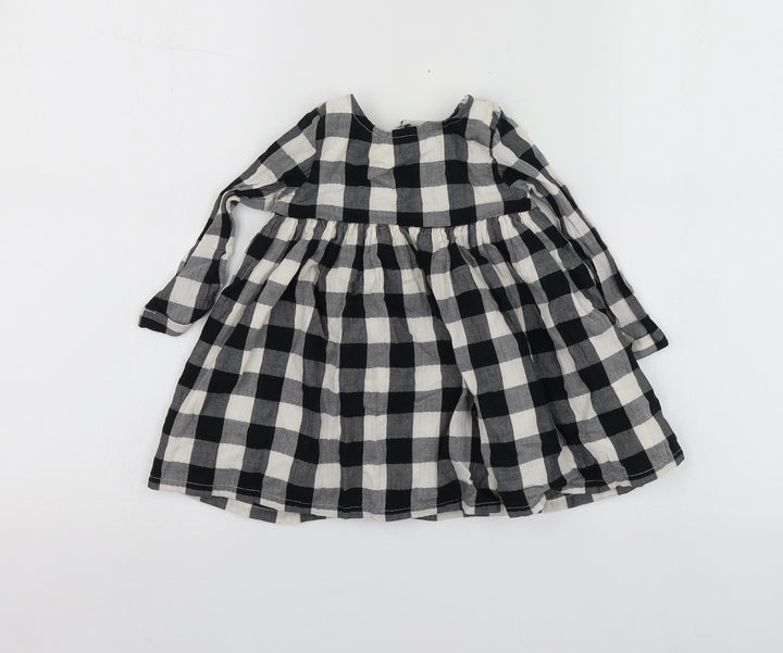 NEXT  Black Check Cotton Trapeze & Swing  Size 9-12 Months  Round Neck