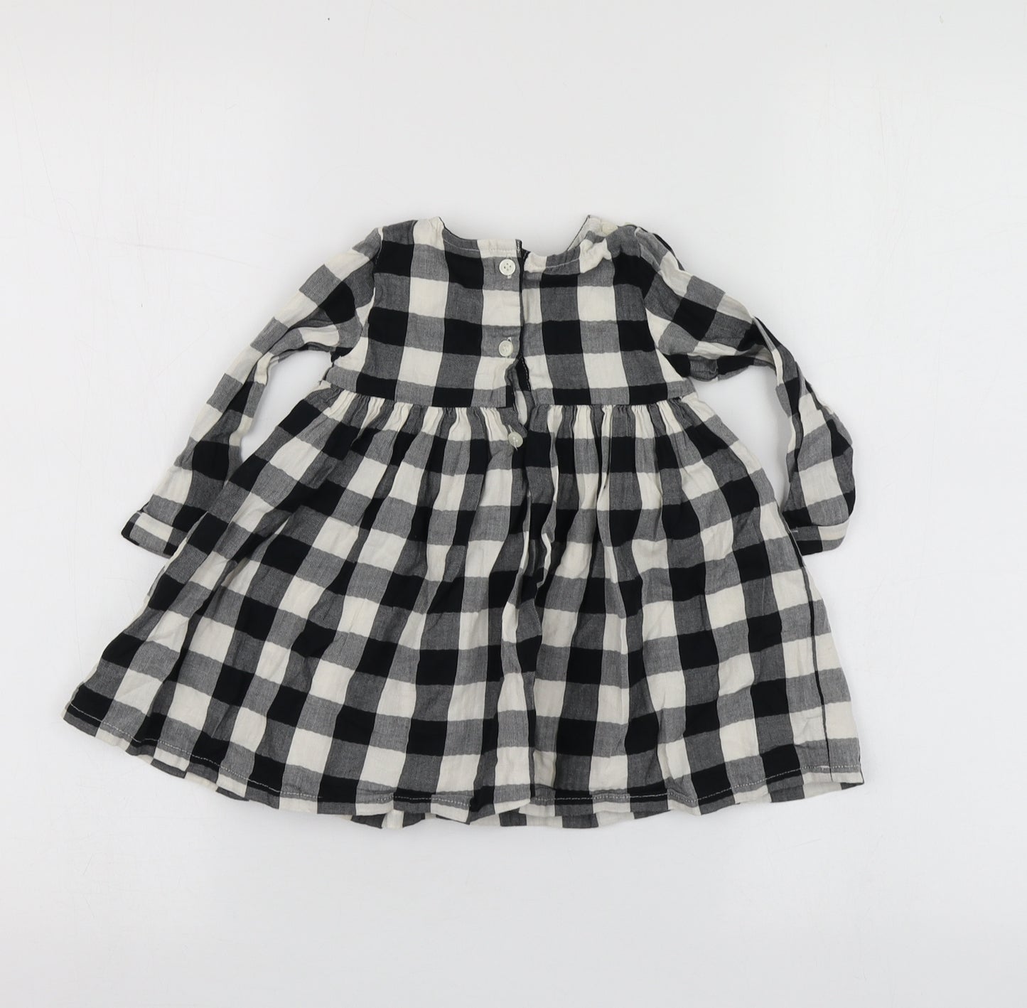 NEXT  Black Check Cotton Trapeze & Swing  Size 9-12 Months  Round Neck