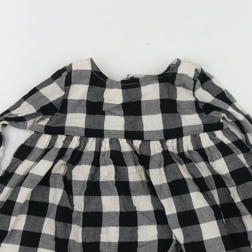 NEXT  Black Check Cotton Trapeze & Swing  Size 9-12 Months  Round Neck