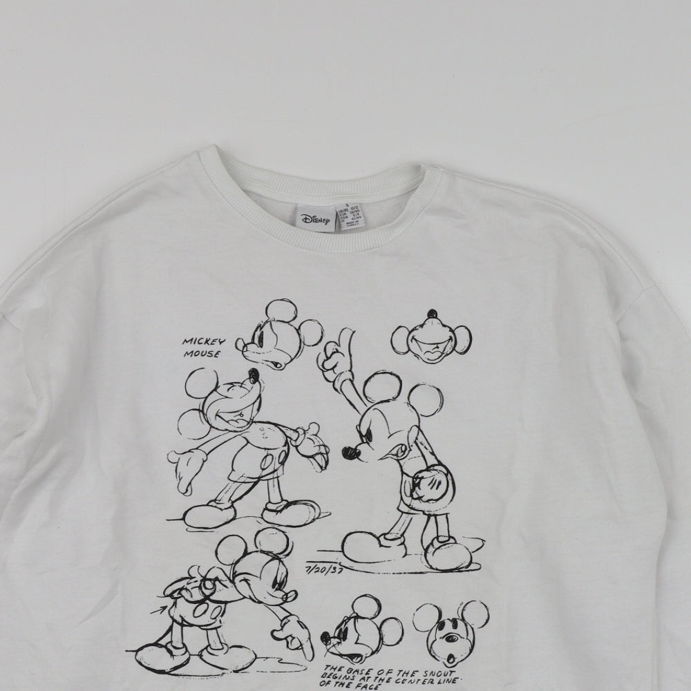 Priamrk Womens White Geometric Cotton Pullover Hoodie Size S   - Mickey Mouse