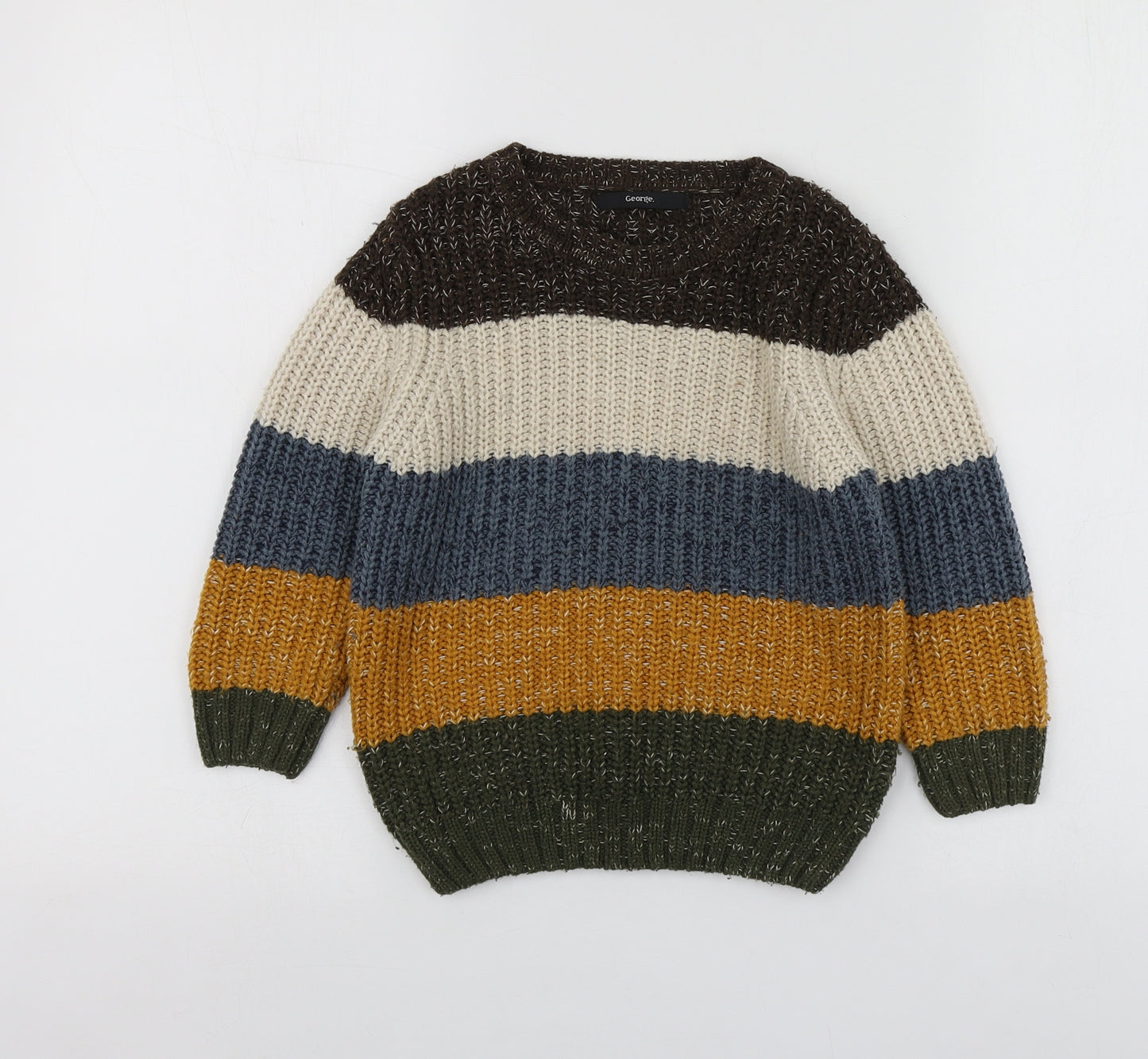 George Boys Multicoloured Round Neck Striped Acrylic Pullover Jumper Size 3-4 Years