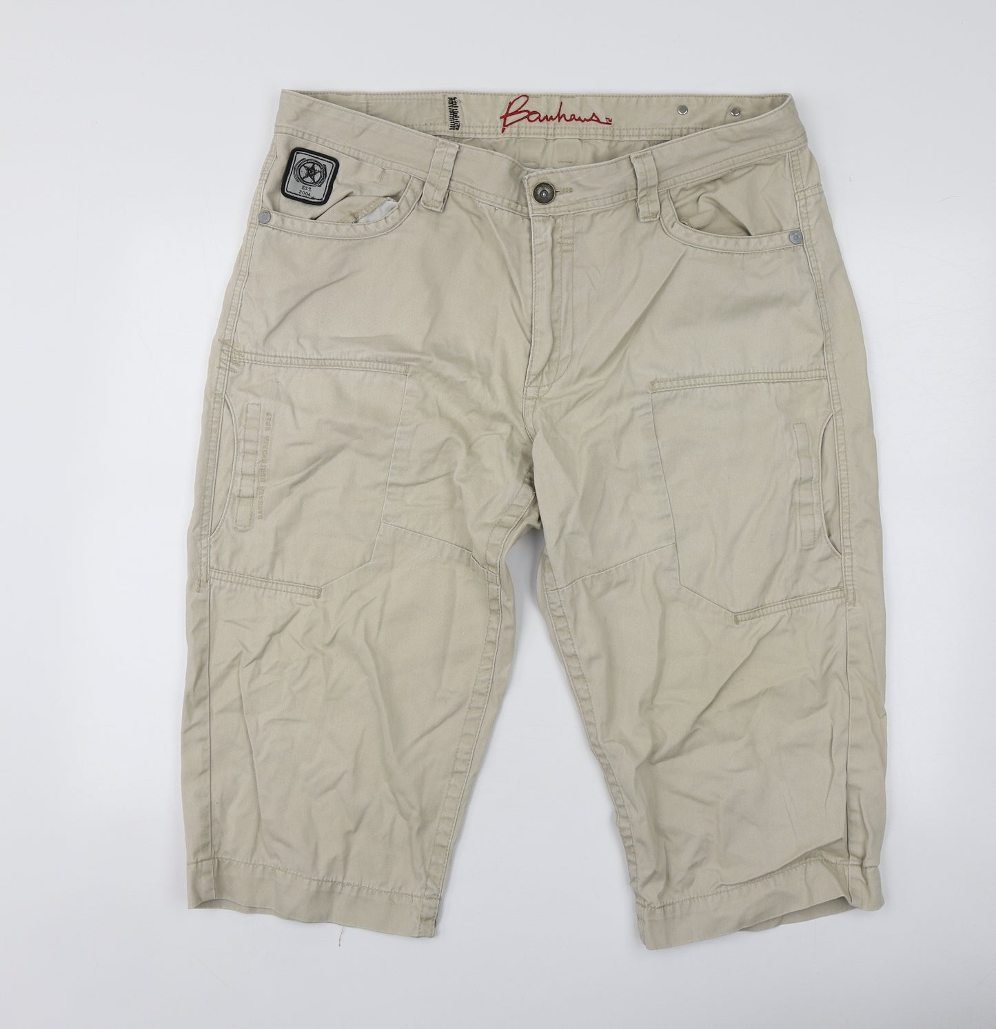 Bauhaus Mens Beige  Cotton Cargo Shorts Size 38  Regular