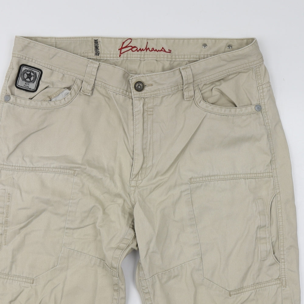 Bauhaus Mens Beige  Cotton Cargo Shorts Size 38  Regular