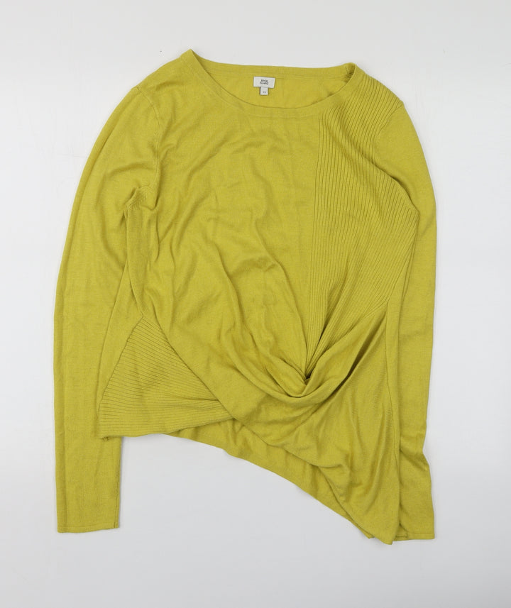 River Island Womens Yellow Round Neck Polyester Pullover Jumper Size 12