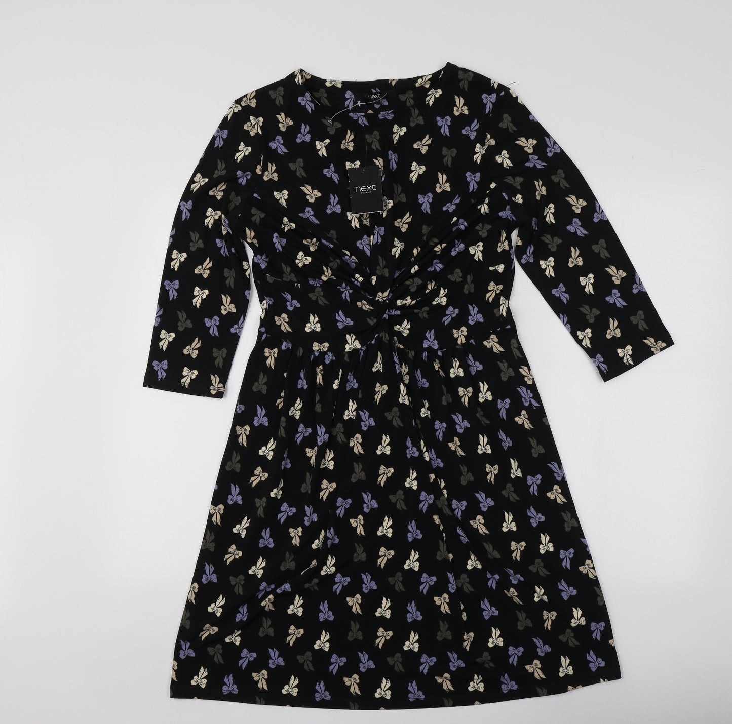 NEXT Womens Black Geometric Polyester Trapeze & Swing  Size 14  V-Neck