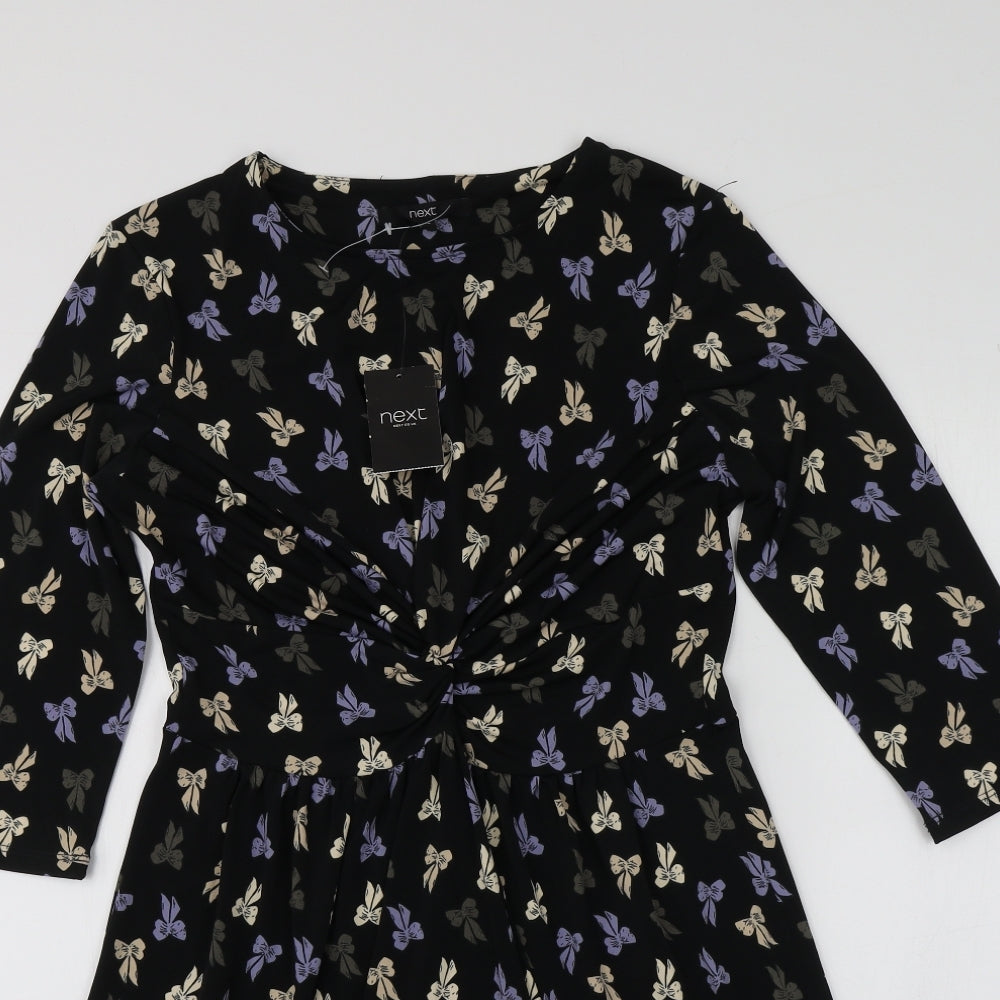 NEXT Womens Black Geometric Polyester Trapeze & Swing  Size 14  V-Neck