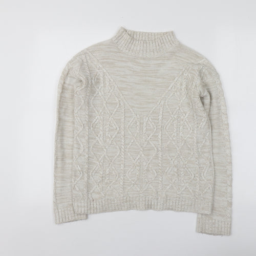 Papaya Womens Beige Round Neck  Acrylic Pullover Jumper Size S