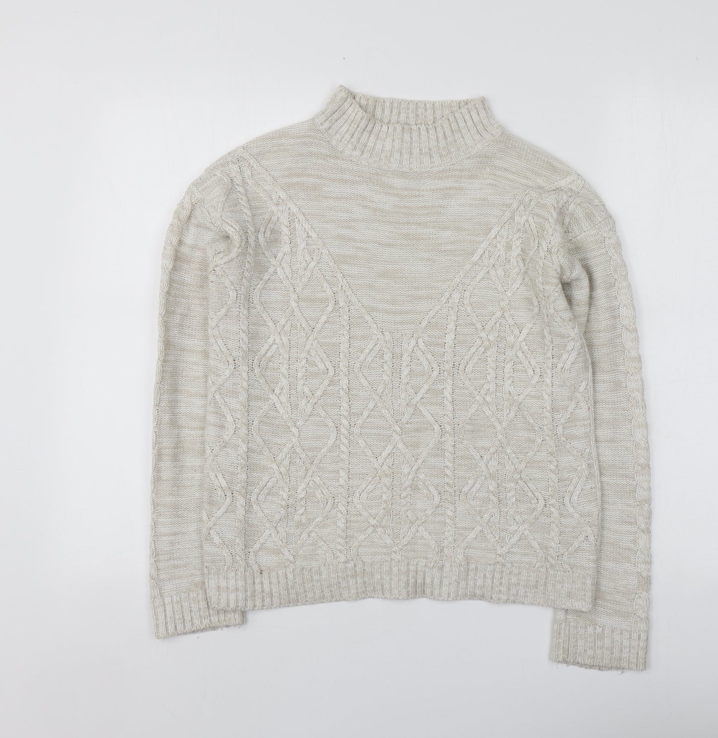 Papaya Womens Beige Round Neck  Acrylic Pullover Jumper Size S