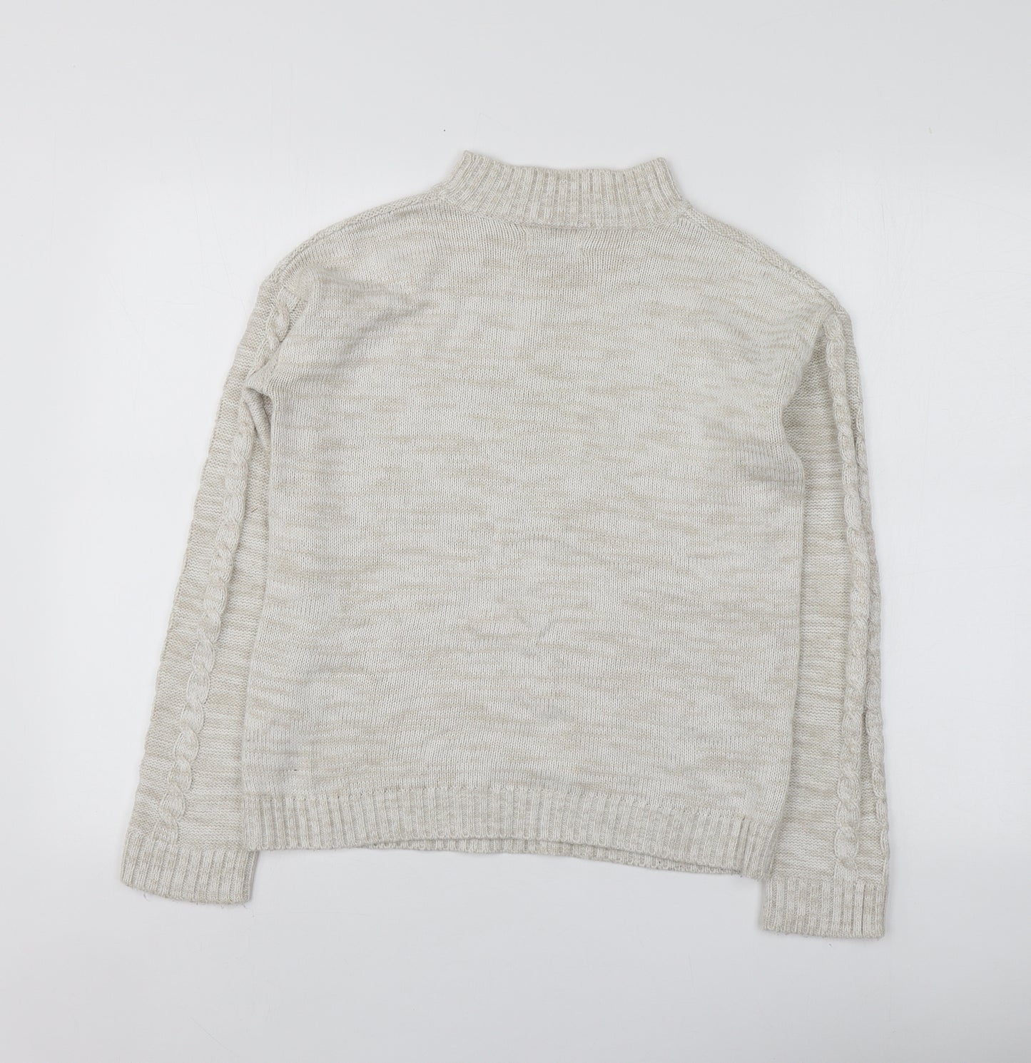 Papaya Womens Beige Round Neck  Acrylic Pullover Jumper Size S